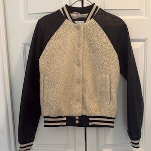 Sherpa Black and Cream Bomber Jacket